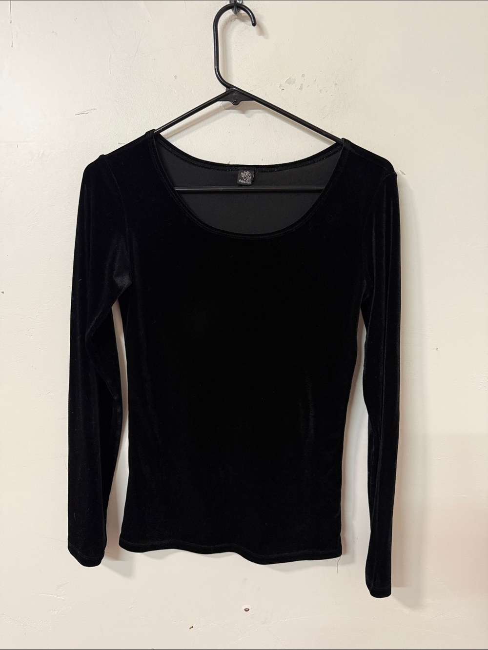 Only Hearts Black Velvet Long Sleeve Scoop Neck Top